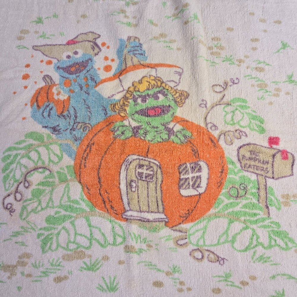 Vintage Sesame Street Bath Towel Big Bird Oscar 24x41 USA 70s 80s Retro Children